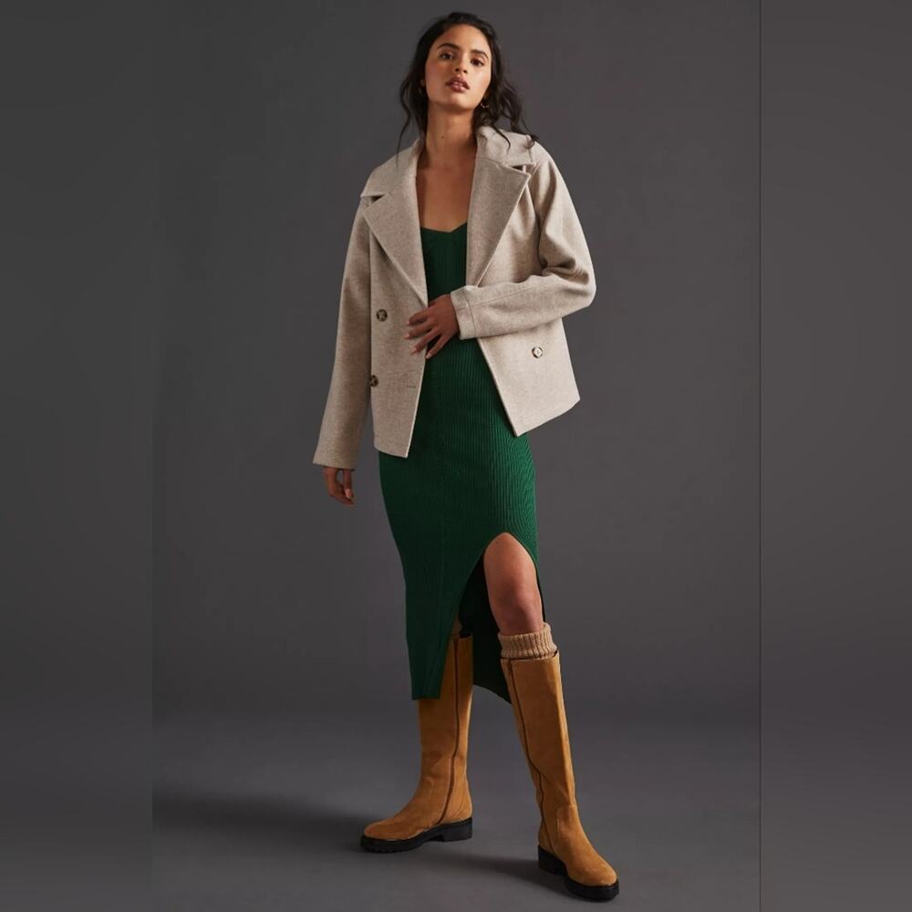 Avec Les Filles Sailor Pea Coat Oatmeal L - Picture 2 of 4